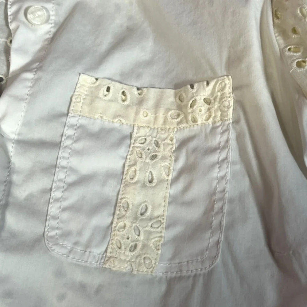 Tory Burch Blouse Womens Size 8 Off White Cream Top Eyelet Button Down Cuff Link